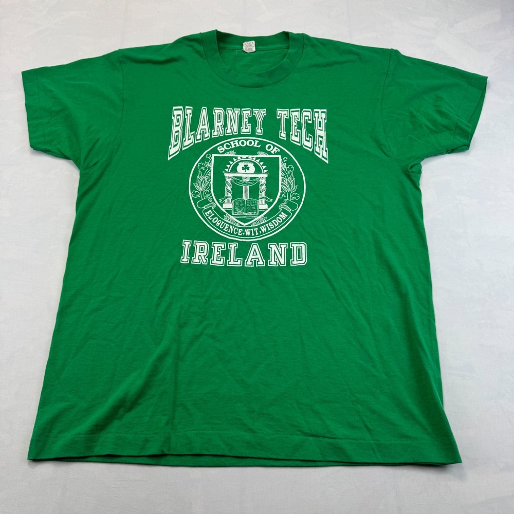 Vtg Screen Stars Blarney Tech Ireland Graphic T-Shirt Mens XL Green Summer Tee